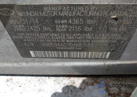 2014 Hyundai Sonata Gls z USA, uszkodzony, nr VIN 5NPEB4AC7EH887185